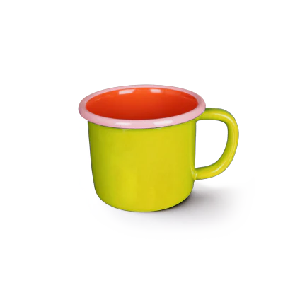 MUG - chartreuse and coral with soft pink rim