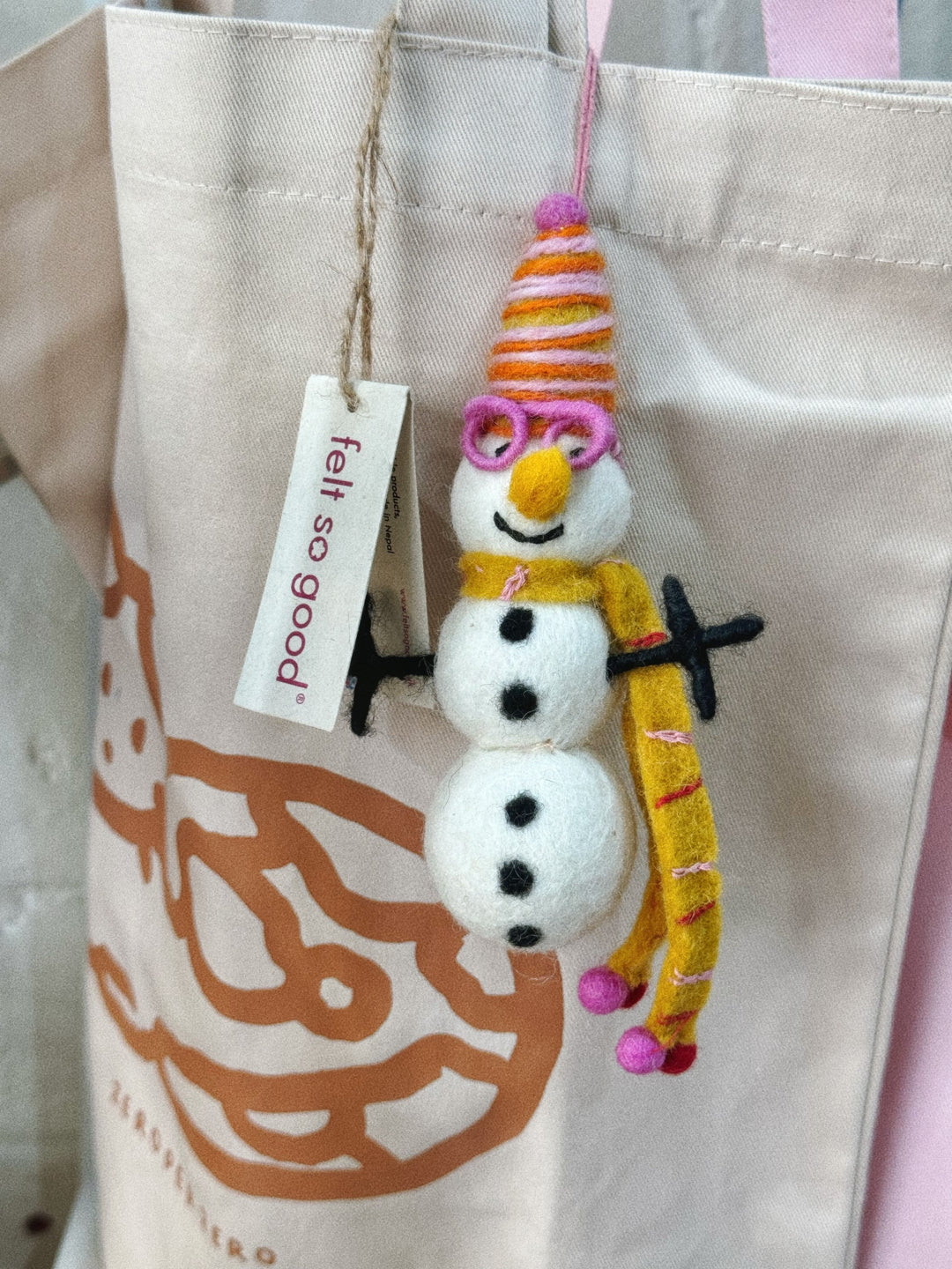 Handmade Felt Betty the Snowman Funky Snowman Hanging Decoration