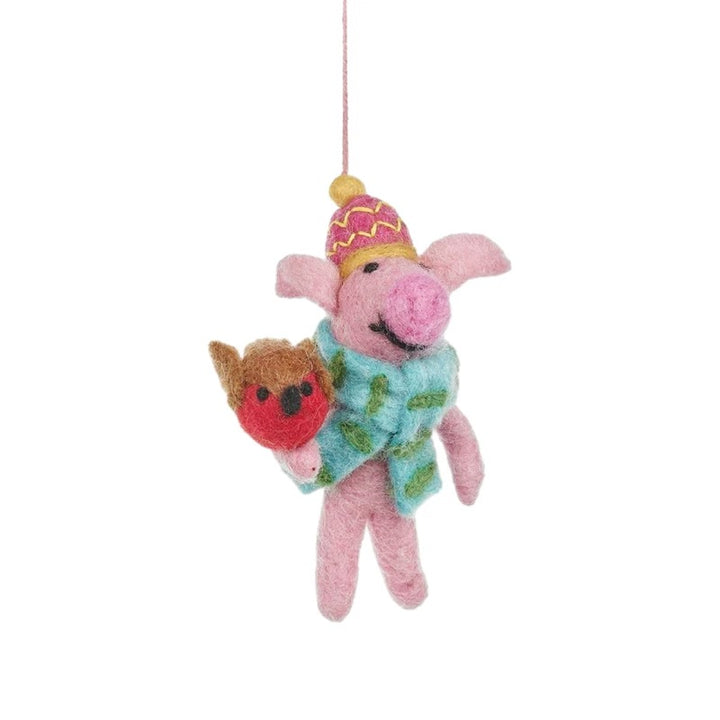 Handmade Felt Porky Noel Hanging Decoration