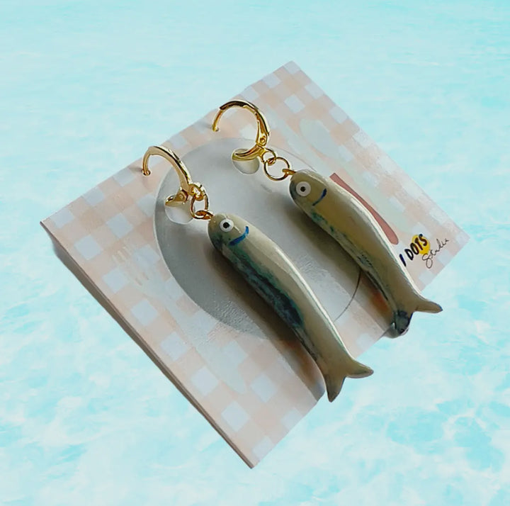Blue Sardine Earrings - Polymer Clay Earrings