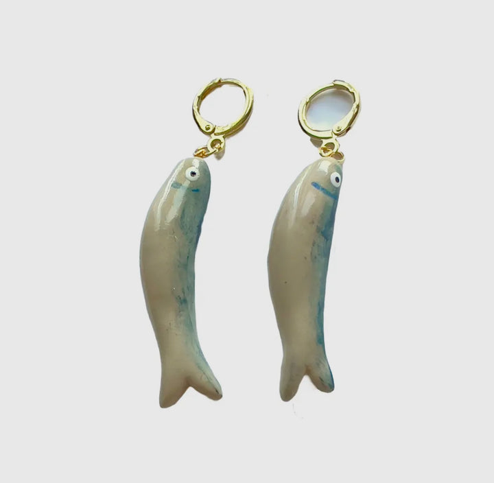 Blue Sardine Earrings - Polymer Clay Earrings