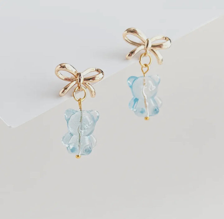 Blue Teddy Bear Earrings - Beaded Earrings
