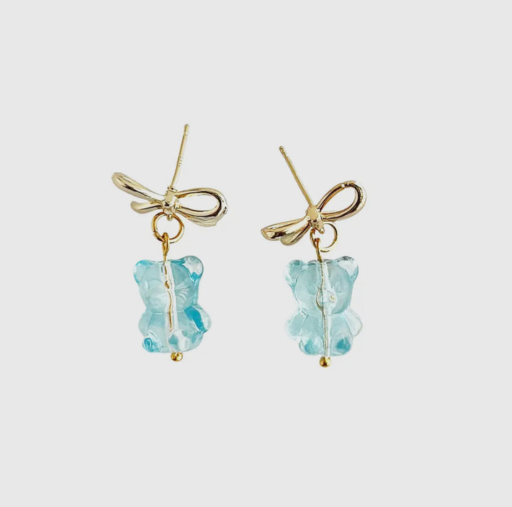 Blue Teddy Bear Earrings - Beaded Earrings