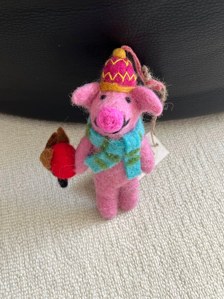 Handmade Felt Porky Noel Hanging Decoration