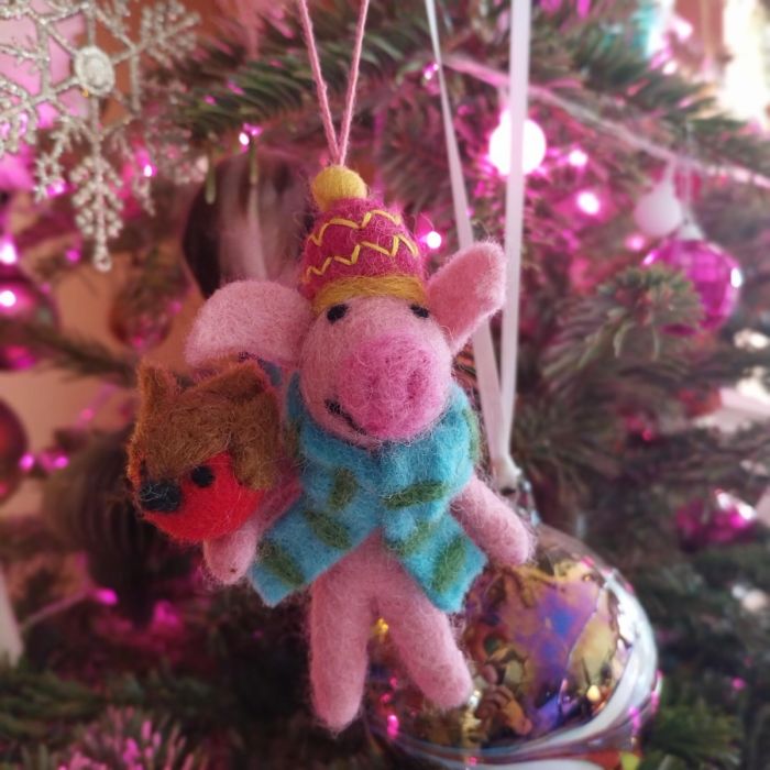Handmade Felt Porky Noel Hanging Decoration